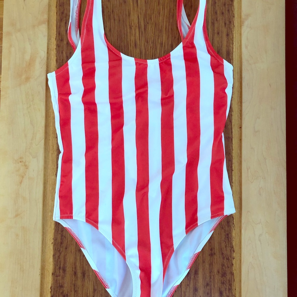 Red & White Striped Swimsuit